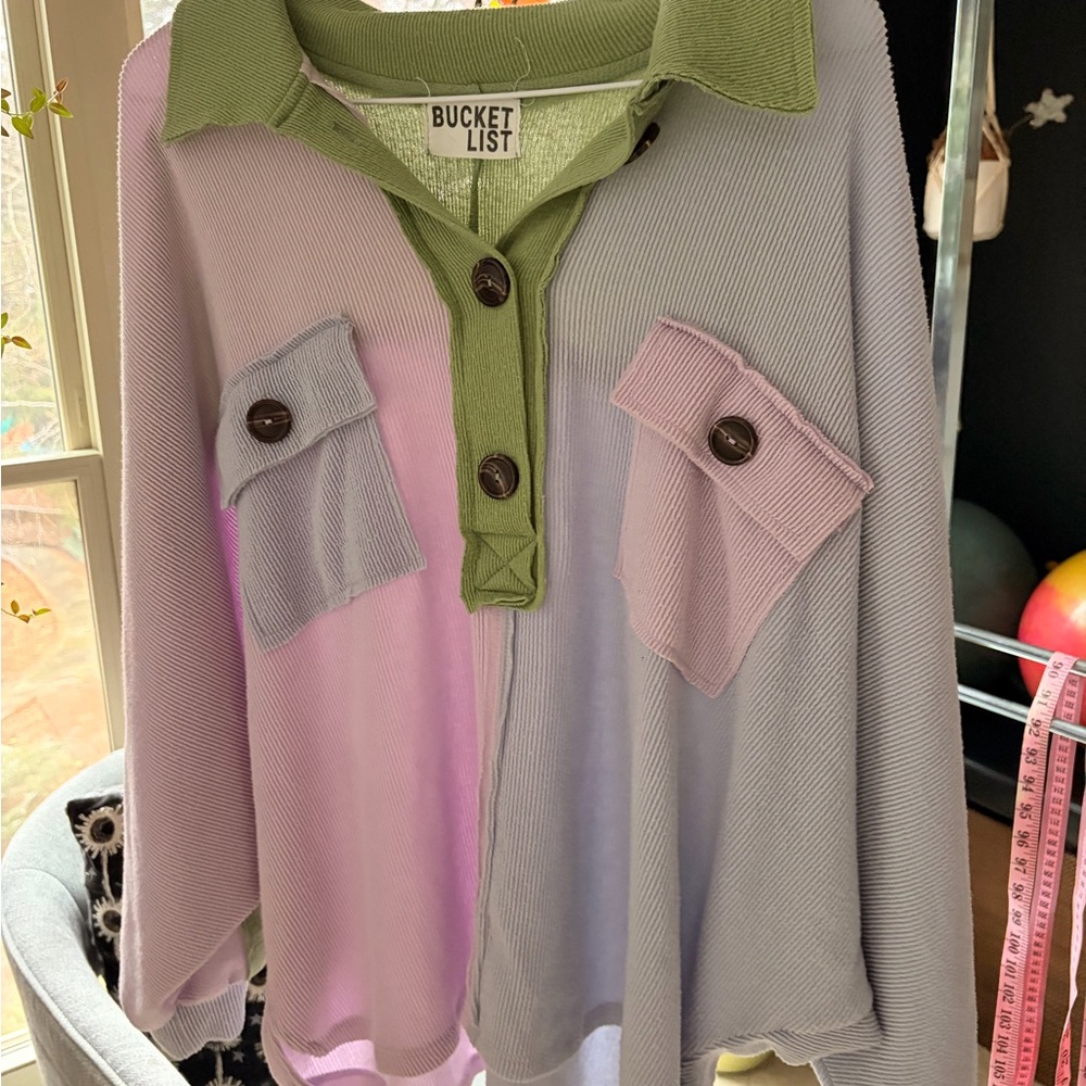 BUCKETLIST Green, lilac and periwinkle Knit Top